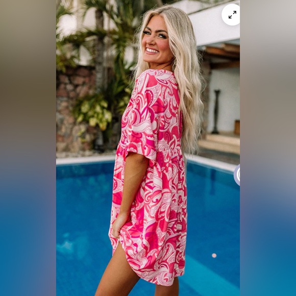 Emily Wonder Try To Resist Babydoll Dress Calypso Large Pink Coral Lined Beach - Picture 2 of 12